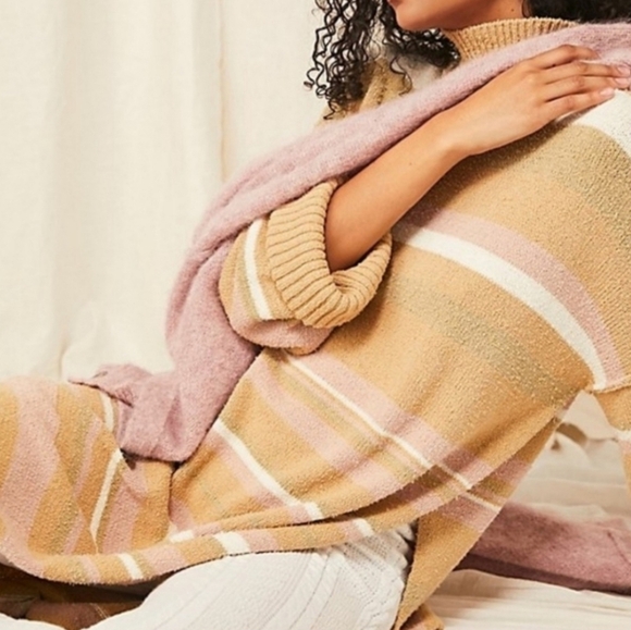 FREE PEOPLE Sweater Dress Maxi Toes In The Sand Stripe Cotton Oversize High Slit - Picture 16 of 16